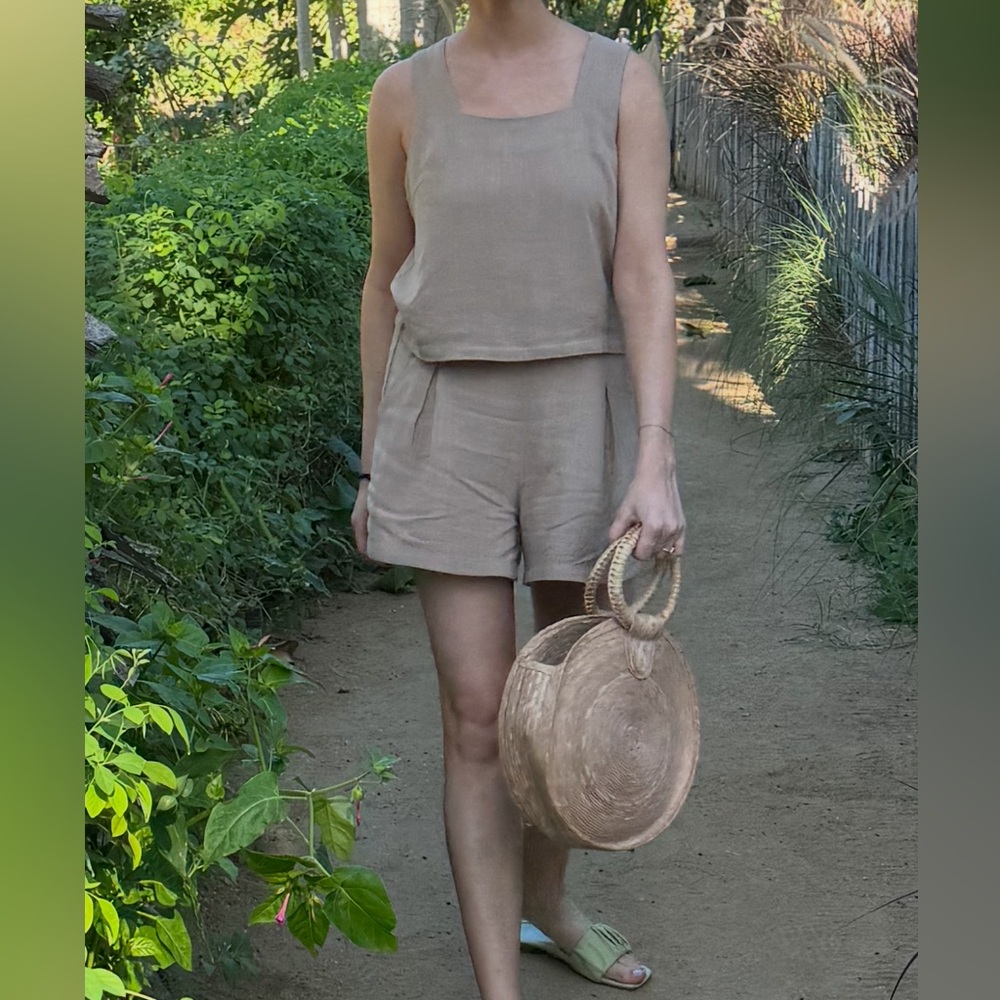 Tan Sleeveless Top and Shorts Set